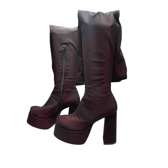 Red Satin Thigh-High Platform Boots By Current Mood Womens Size 9M Side Zipper - Picture 4 of 16